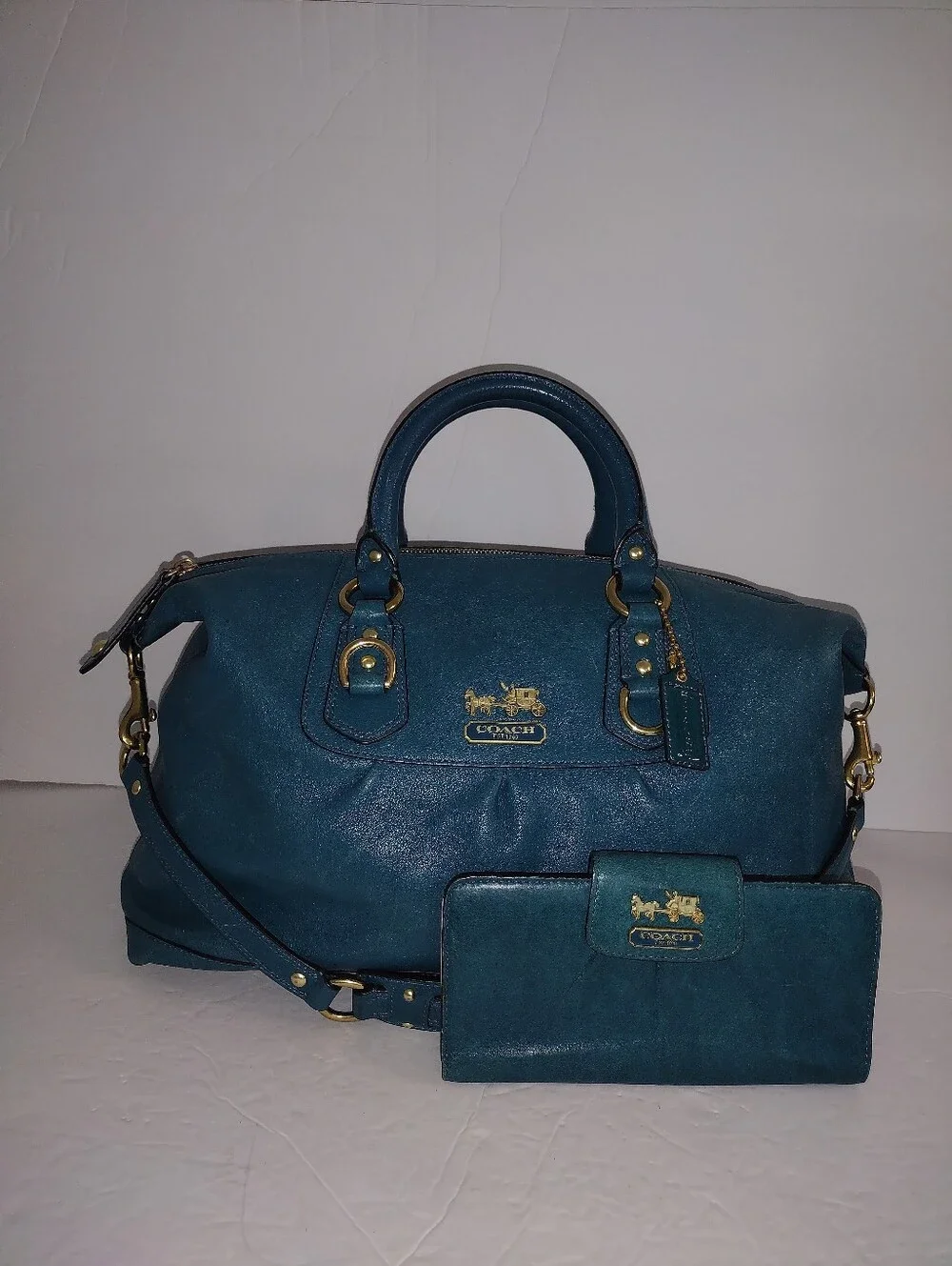 Vintage Y2K Coach Madison Sabrina Satchel Bag And Wallet Set Teal 12949 Rare